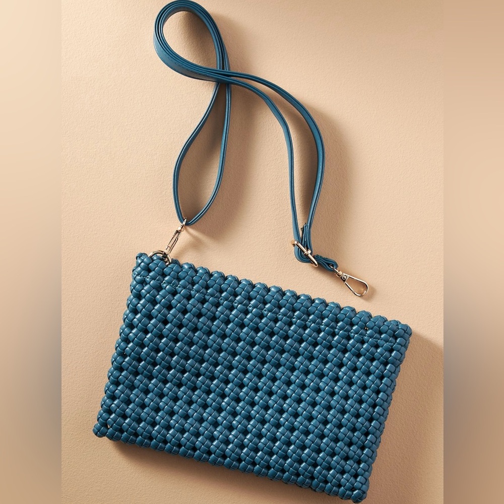Anthropologie Teal Woven Wristlet